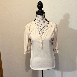 Cream Ribbed Henley Top